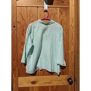 Eileen Fisher 100% Irish Linen Seafoam Green Airy Button  Down Top